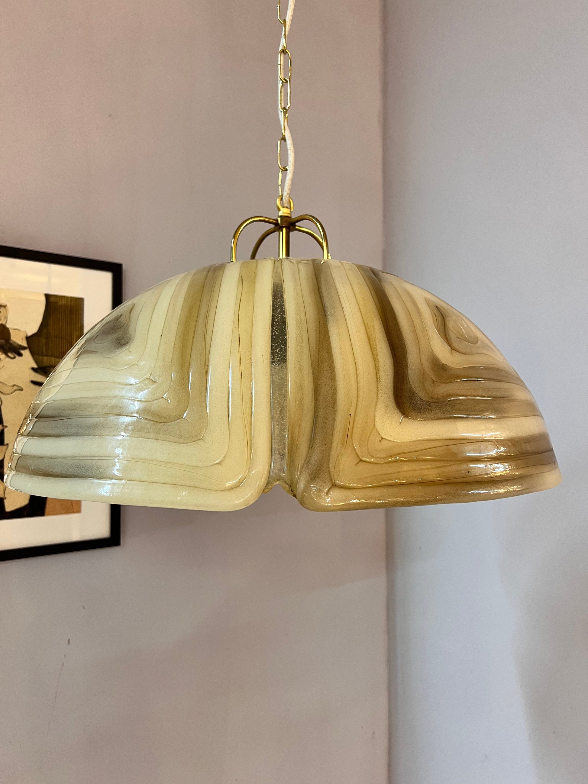 Vintage Hängelampe braun Glas von Cristallux