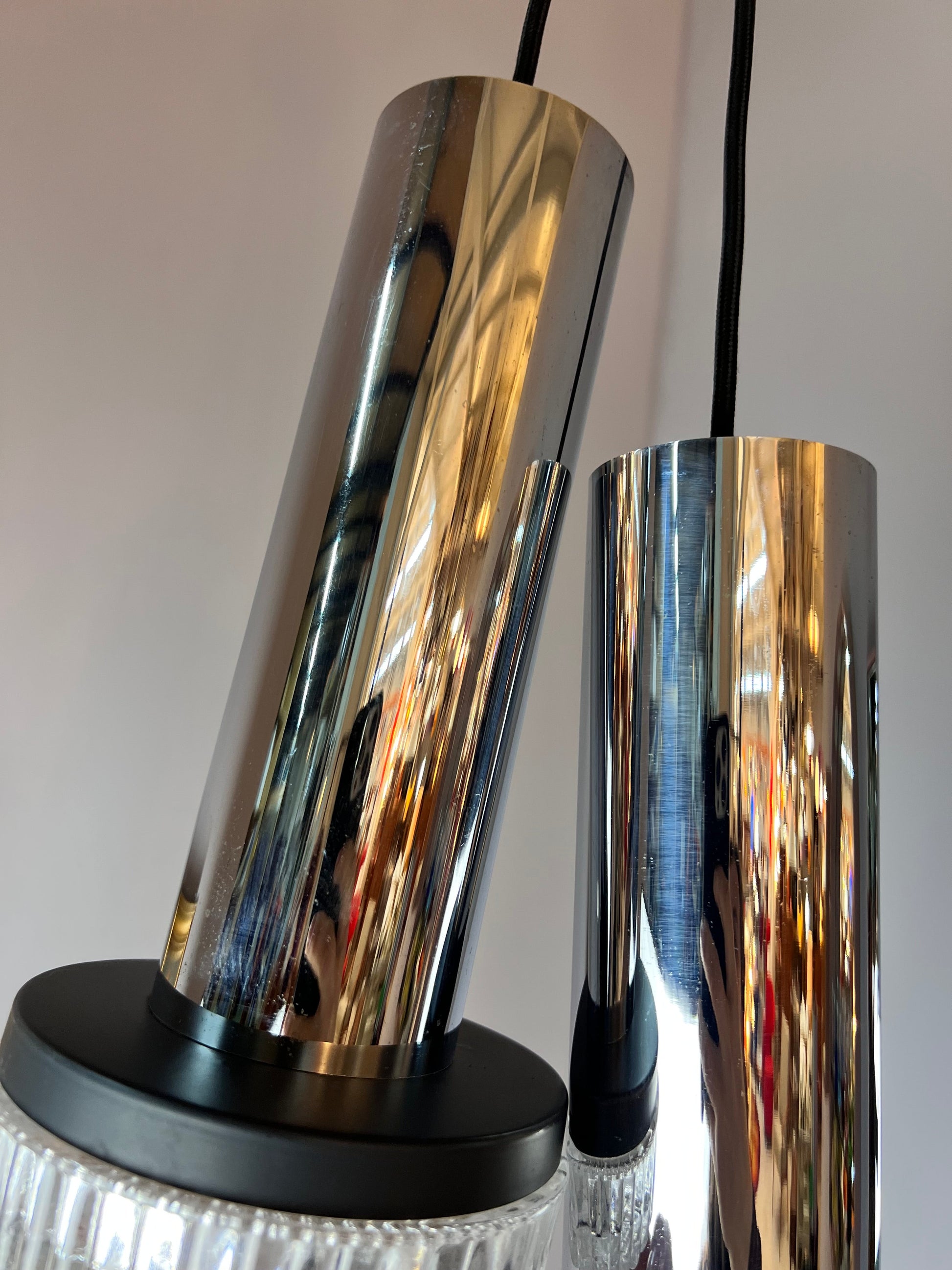 Vintage Hängelampe Chrom und Eisglas von Kaiser Leuchten