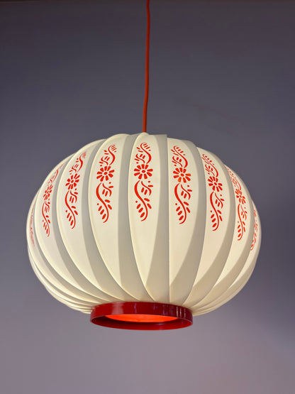 Vintage Hängelampe von Lars Schiøler mit roten Blumendetails