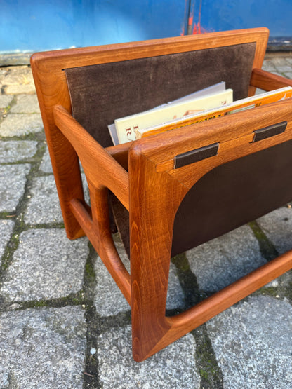 Vintage Zeitungsständer Teak Echtleder von Aksel Kjersgaard für Salin Møbler