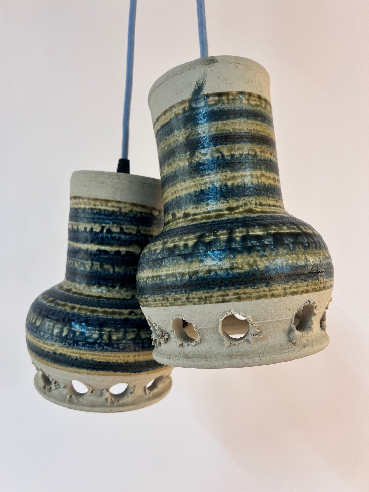 Vintage Hängelampe von Per Engstrøm für Keramik blau beige Keramikschirm
