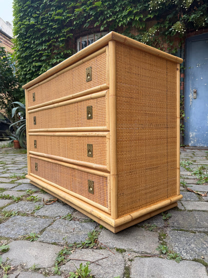 Vintage Kommode aus Rattan und Bambus von Dal Vera mit Messinggriffen