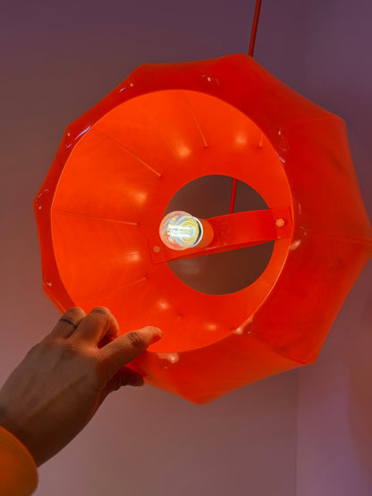 Vintage Hängelampe von Ilka Plast, orange Kürbisform