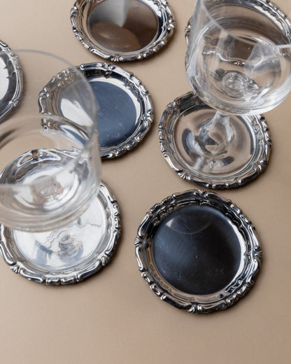 Vintage Untersetzer Edelstahl Italien 1980er zeitloses Design Set von 7