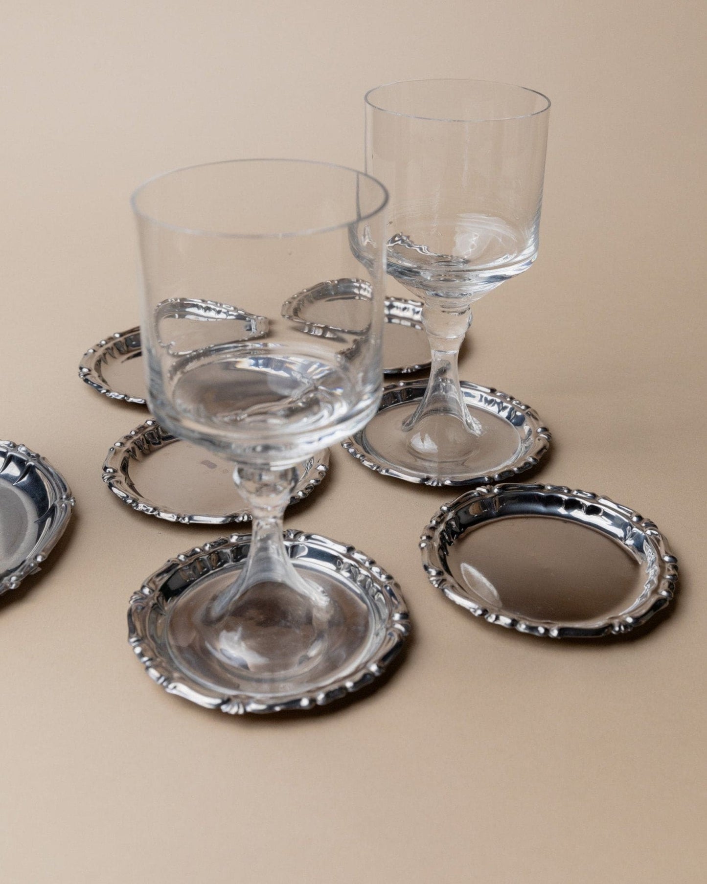 Vintage Untersetzer Edelstahl Italien 1980er zeitloses Design Set von 7