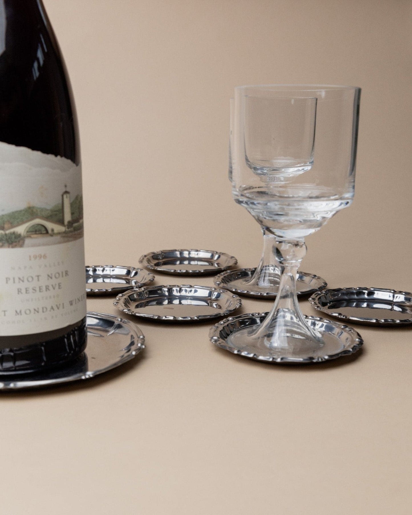 Vintage Untersetzer Edelstahl Italien 1980er zeitloses Design Set von 7