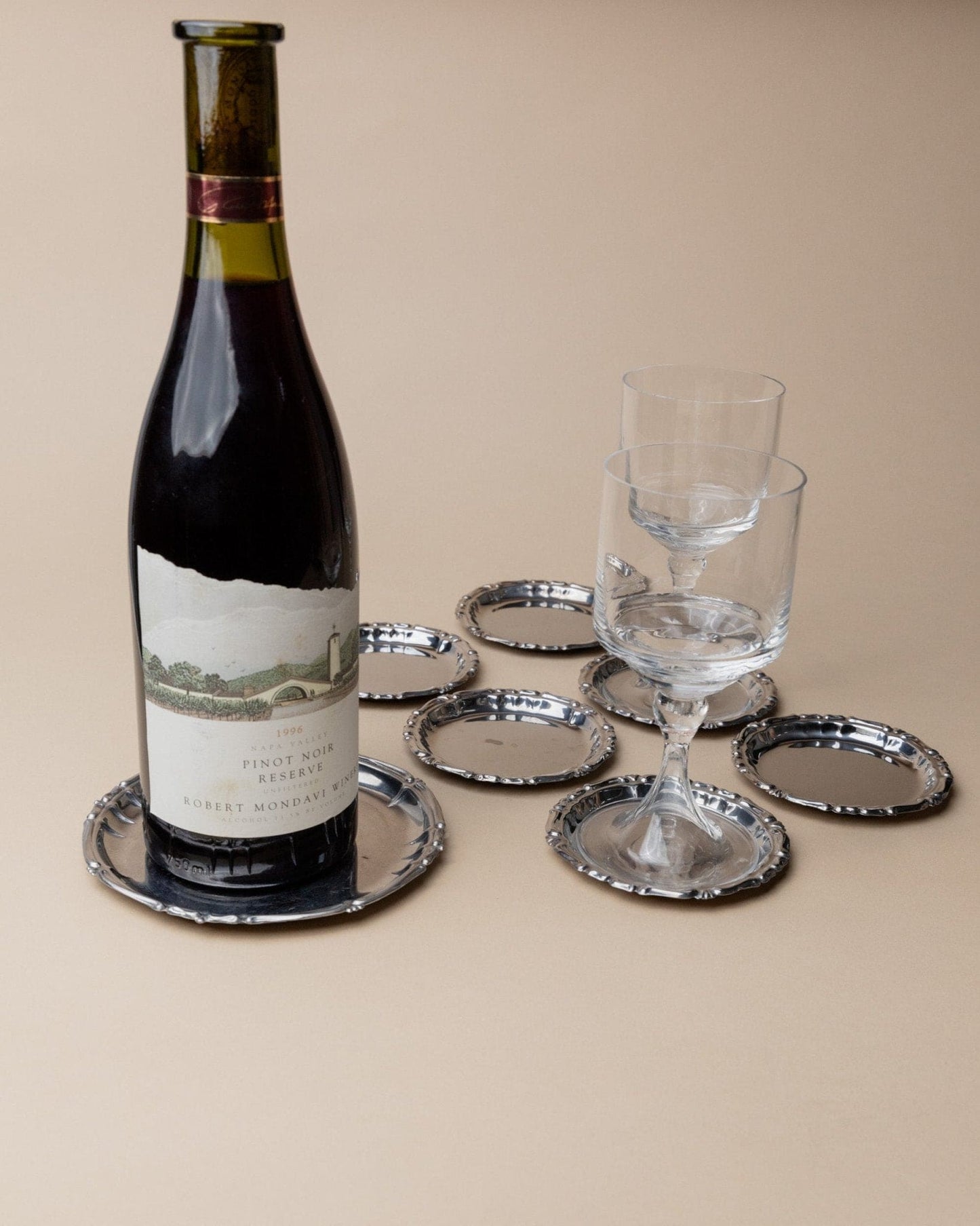 Vintage Untersetzer Edelstahl Italien 1980er zeitloses Design Set von 7