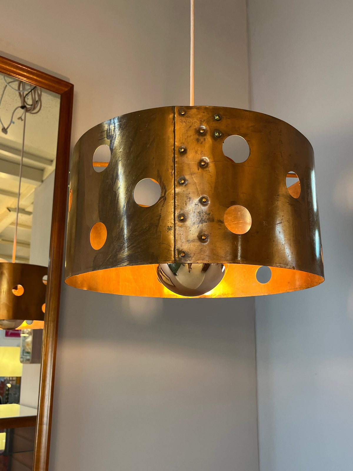 Vintage Hängelampe Kupfer aus Dänemark