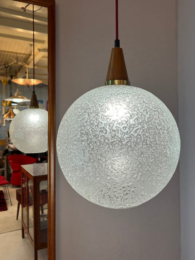 Vintage ball lamp glass teak by Doria