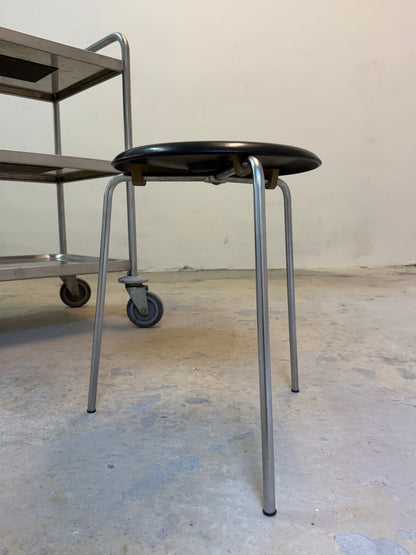 Vintage Hocker "Dot" schwarz Chrom von Arne Jacobsen für Fritz Hansen