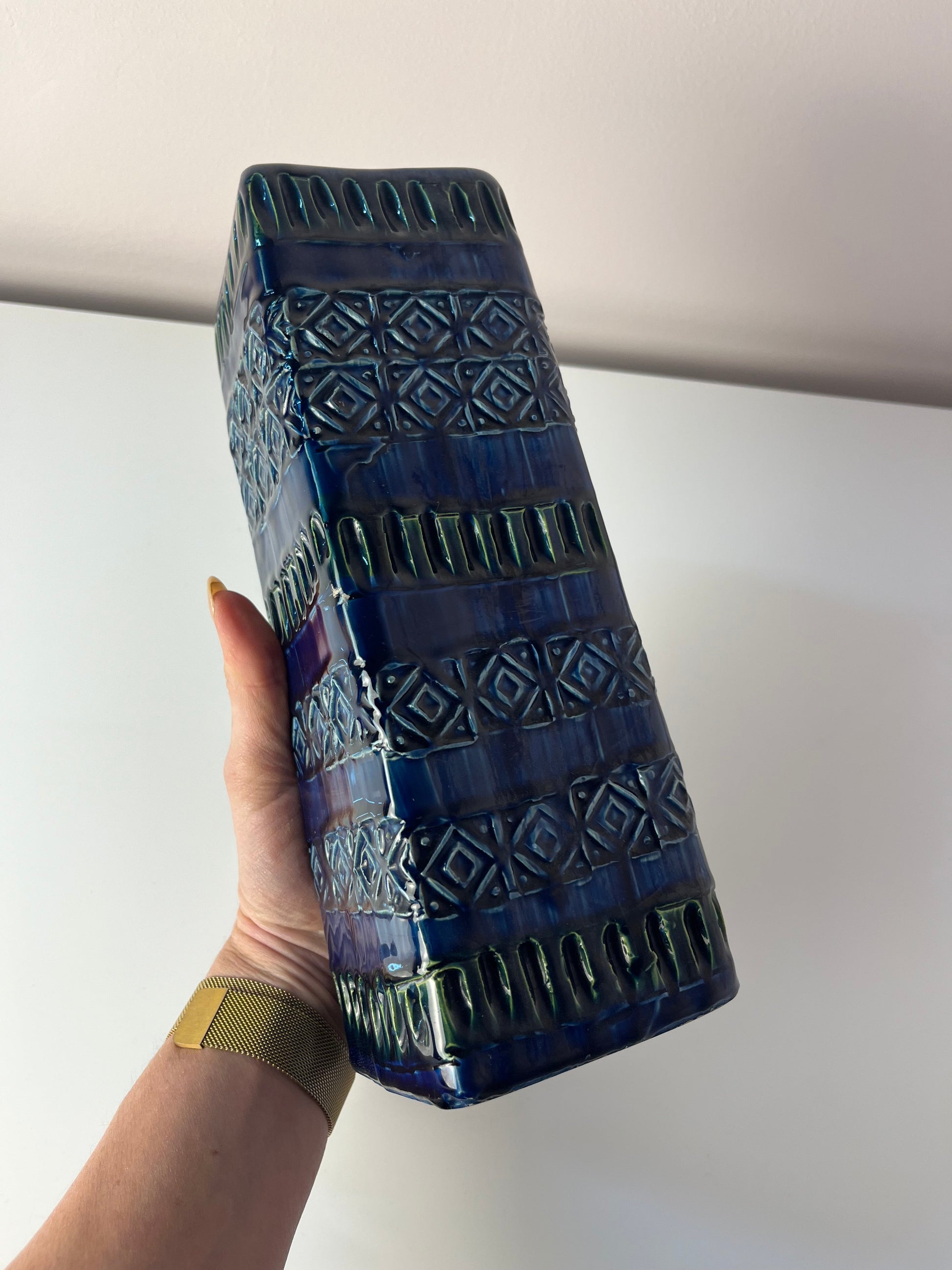 Vintage Vase Rimini Blue von Aldo Londi für Bitossi eckig