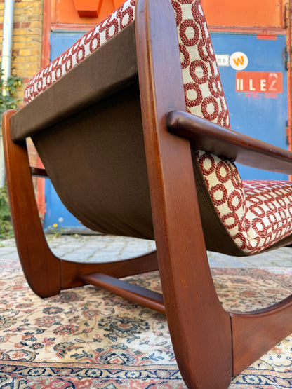 Vintage Sessel Mahagoni Brutalismus mit Kreismuster