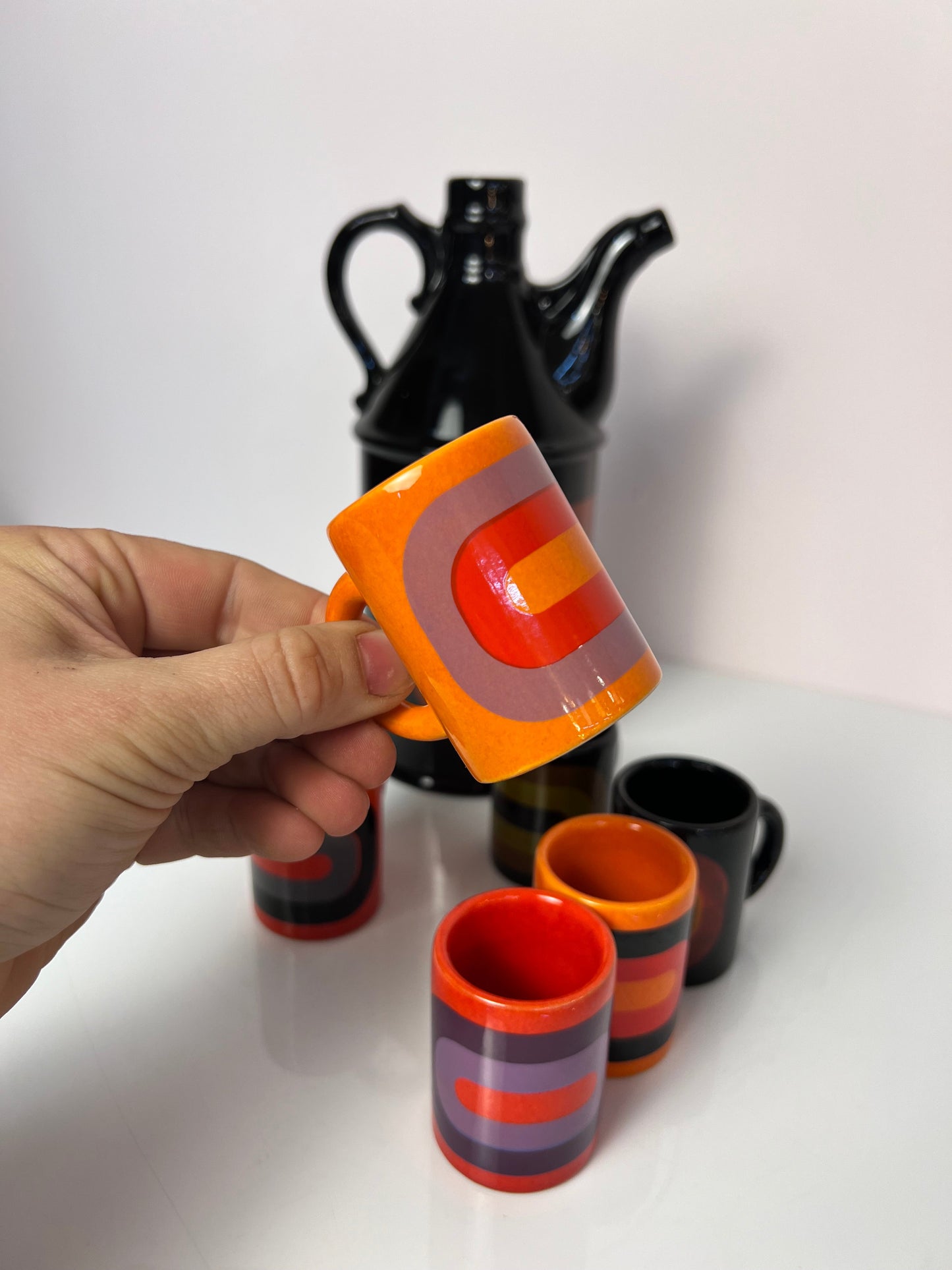 Vintage Schnapsdekanter und 6 Becher von Wächtersbach