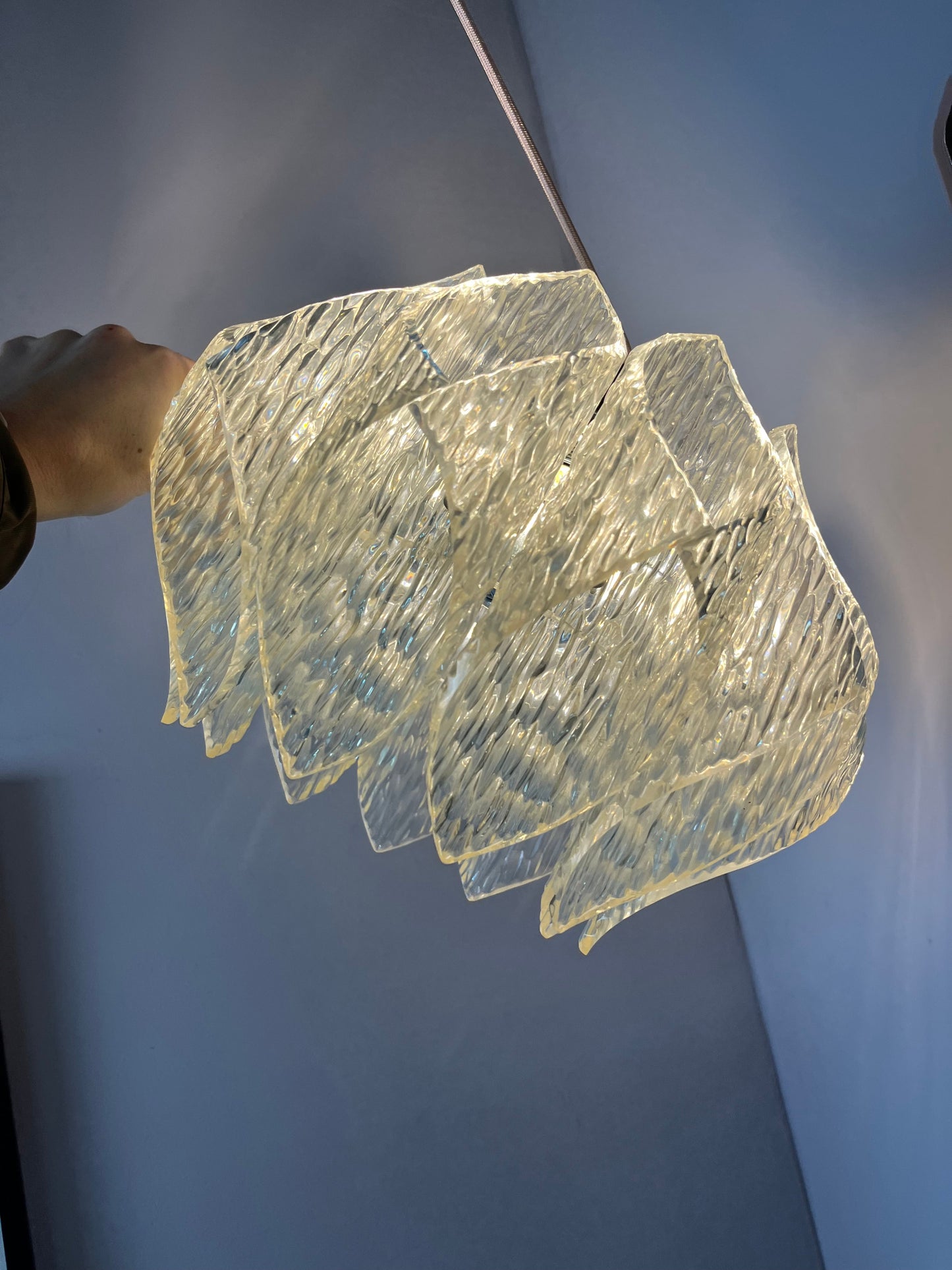 Vintage Hängelampe Lucite Eisglas von Marbach Leuchten
