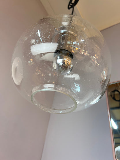 Vintage Hängelampe Glas Chrom von Glashütte Limburg