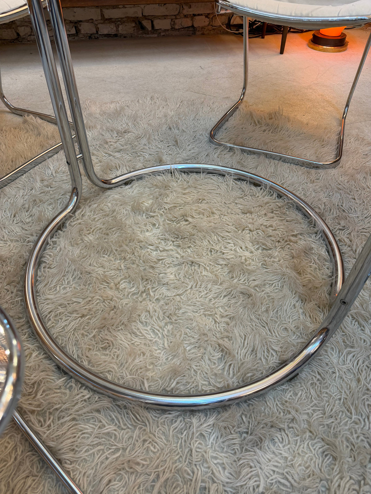 Vintage Esstisch Chrom und Glas Ø 99 cm Space Age Italien