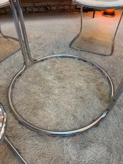 Vintage Esstisch Chrom und Glas Ø 99 cm Space Age Italien