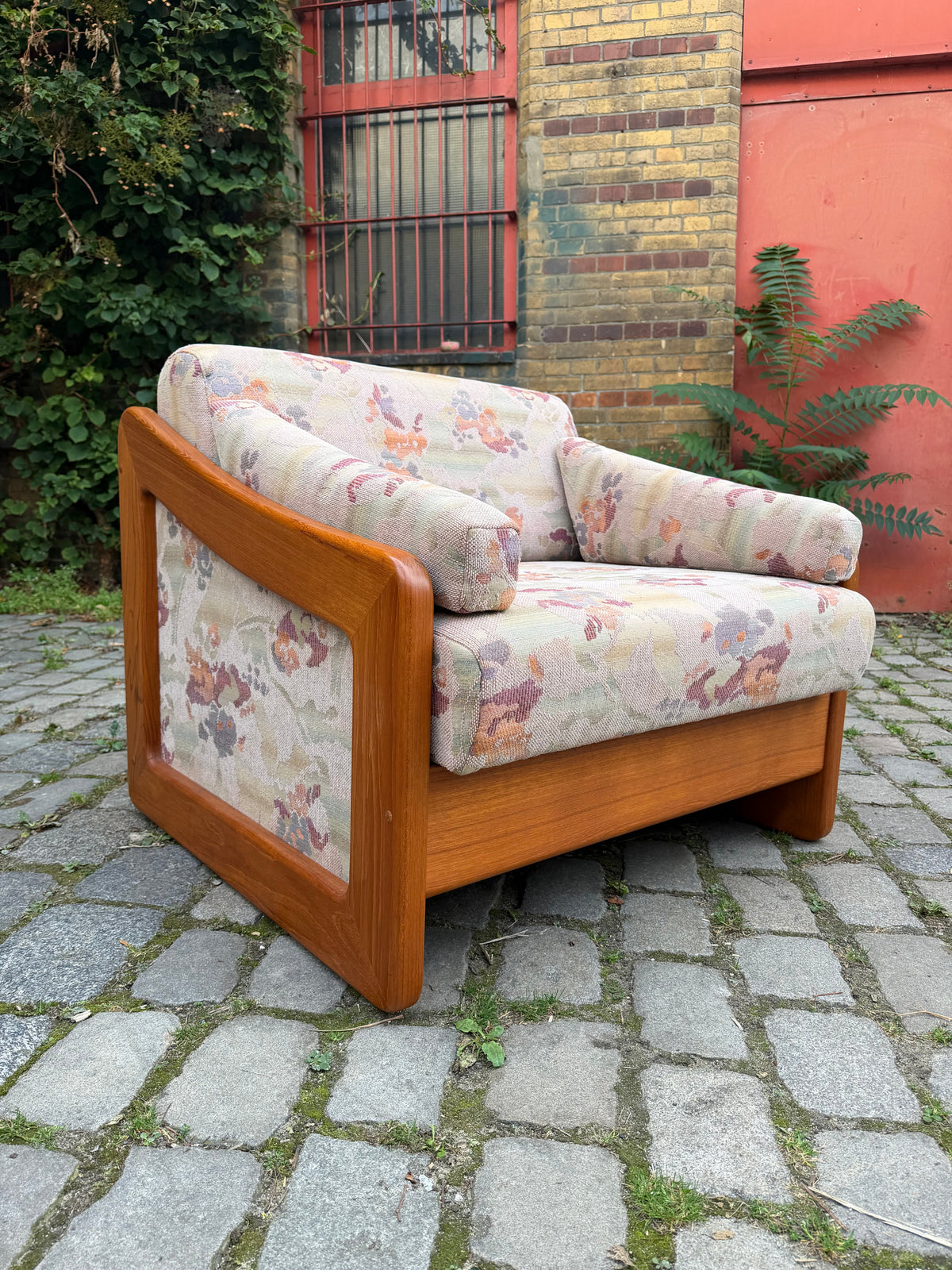 Vintage Schlafsessel Teak und Textilstoff, Dänemark