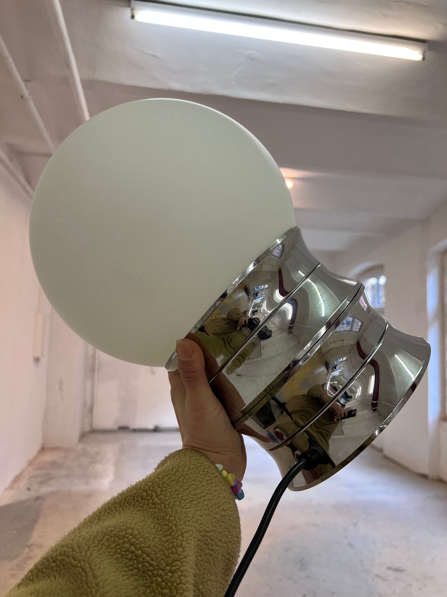 Vintage Tischlampe von VEB NARVA Chrom Opalglas