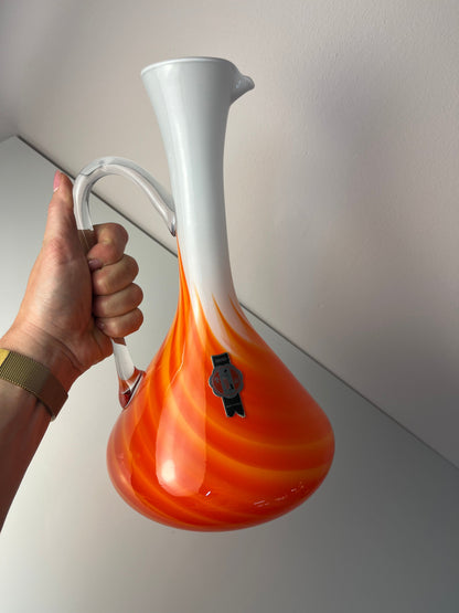 Vintage Henkelvase aus Opalglas mit Flammenmuster von Vetreria Artigiana Sanminiatello