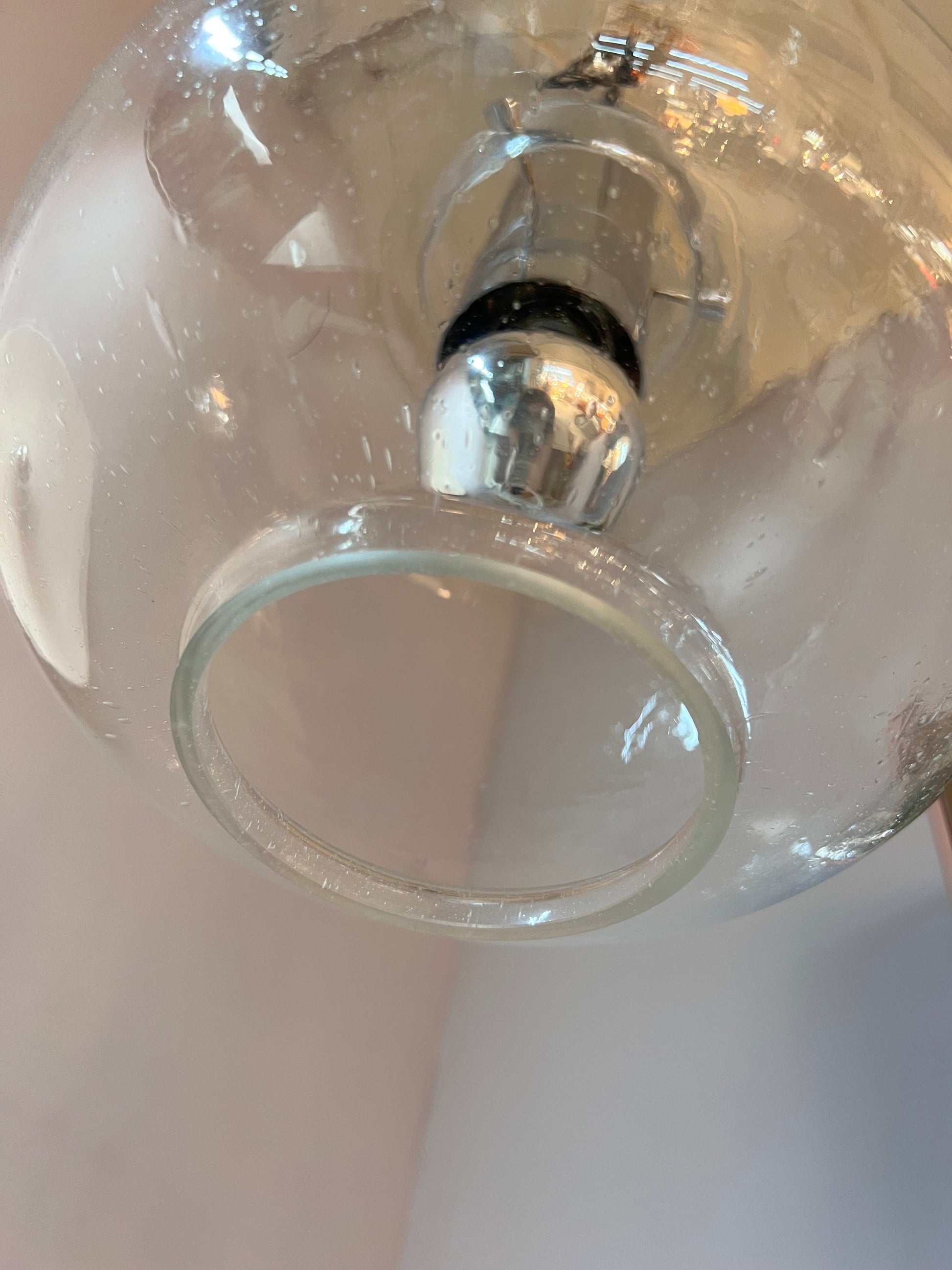 Vintage Hängelampe Glas Chrom von Glashütte Limburg