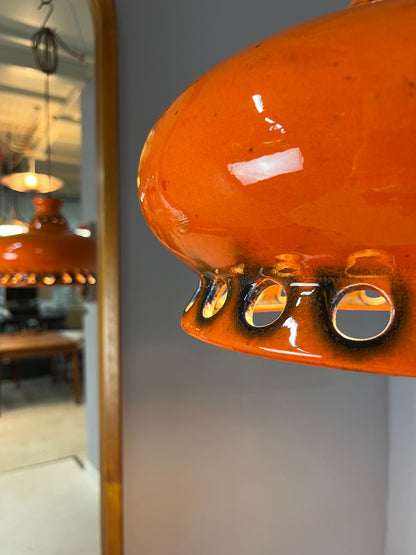 Lampe vintage en céramique orange d'Allemagne de l'Ouest