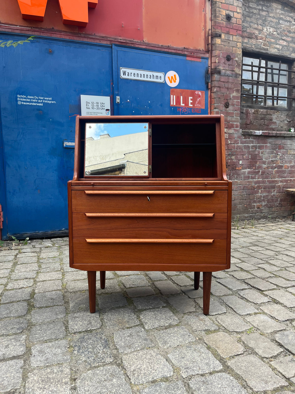 Vintage teak secretary with mirror from Denmark