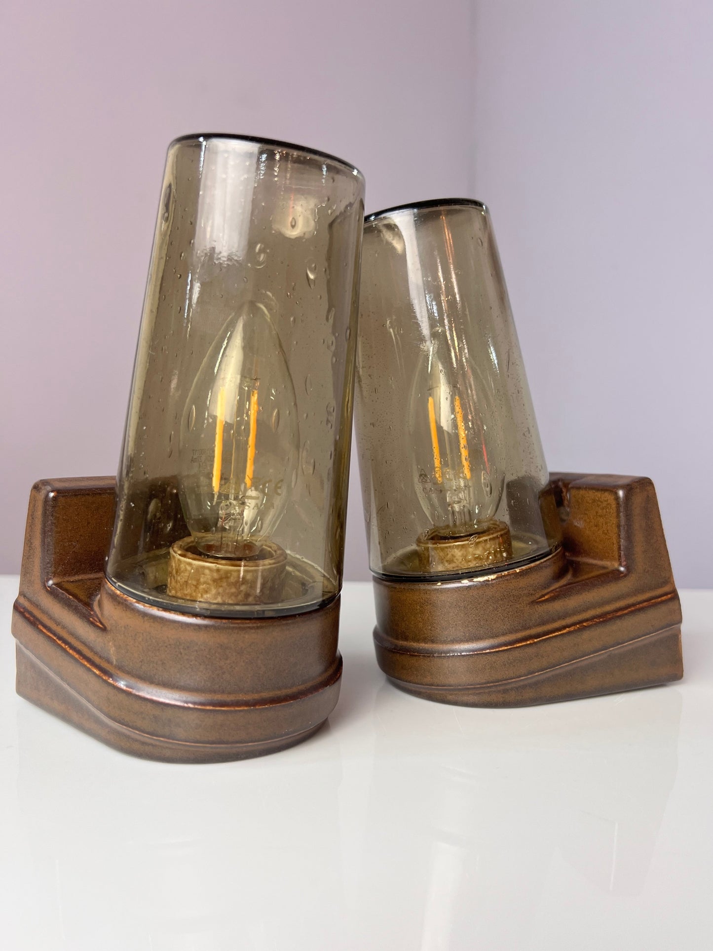 Vintage Wandlampe Modell 6080 von Sigvard Bernadotte für Ifö Rauchglas Set von 2