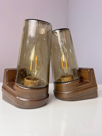 Vintage Wandlampe Modell 6080 von Sigvard Bernadotte für Ifö Rauchglas Set von 2