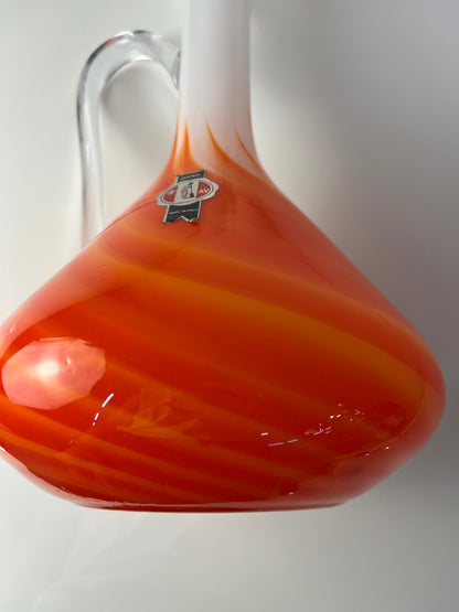 Vintage Henkelvase aus Opalglas mit Flammenmuster von Vetreria Artigiana Sanminiatello