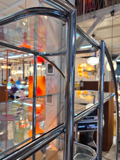 Vintage Regal Raumteiler rund Chrom und Glas Designklassiker