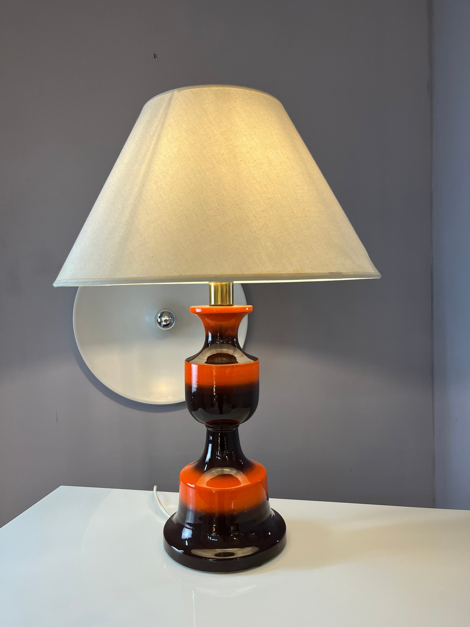 Vintage Tischlampe orange braun Keramik Westdeutschland