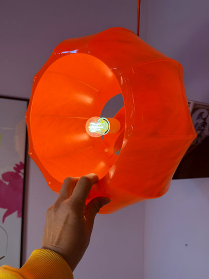 Vintage Hängelampe von Ilka Plast, orange Kürbisform
