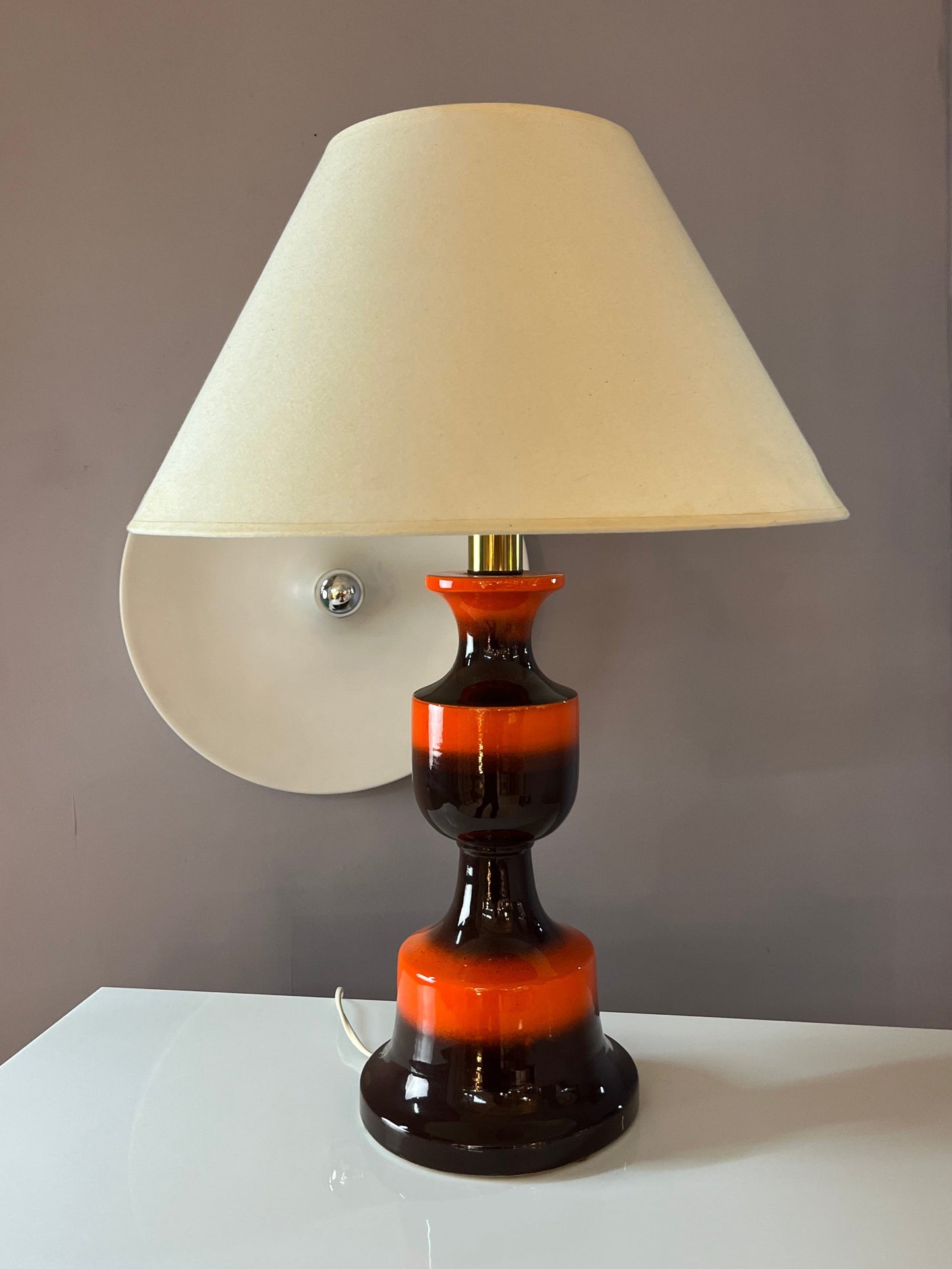 Vintage Tischlampe orange braun Keramik Westdeutschland