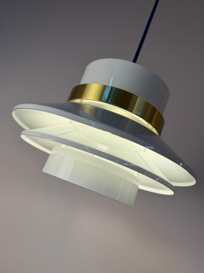 Vintage Lamellenlampe Hochglanz Weiß und Messing, Dänemark