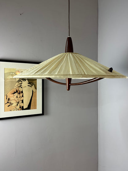 Vintage Hängelampe Teak von Temde beige braun