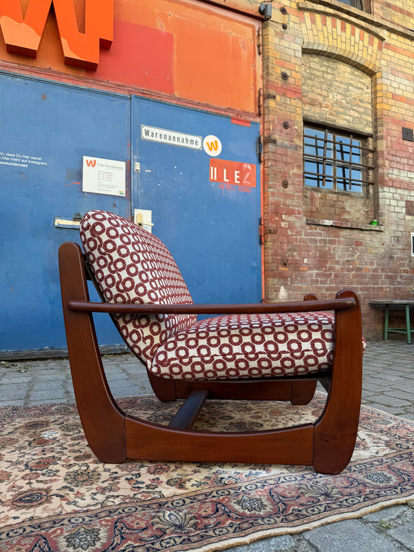Vintage Sessel Mahagoni Brutalismus mit Kreismuster