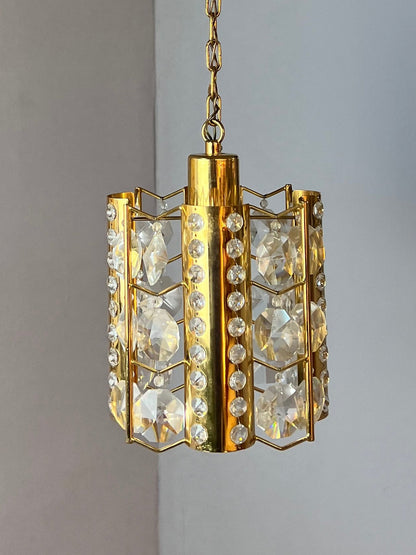 Vintage Hängelampe Messing Kristalle von Palwa