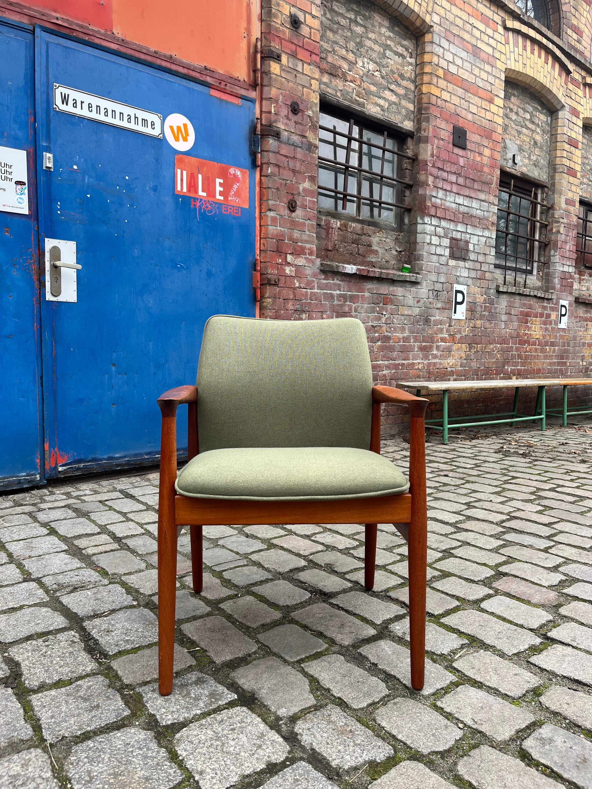 Vintage Sessel von Grete Jalk für Glostrup Møbelfabrik, neu gepolstert, grün, Teak
