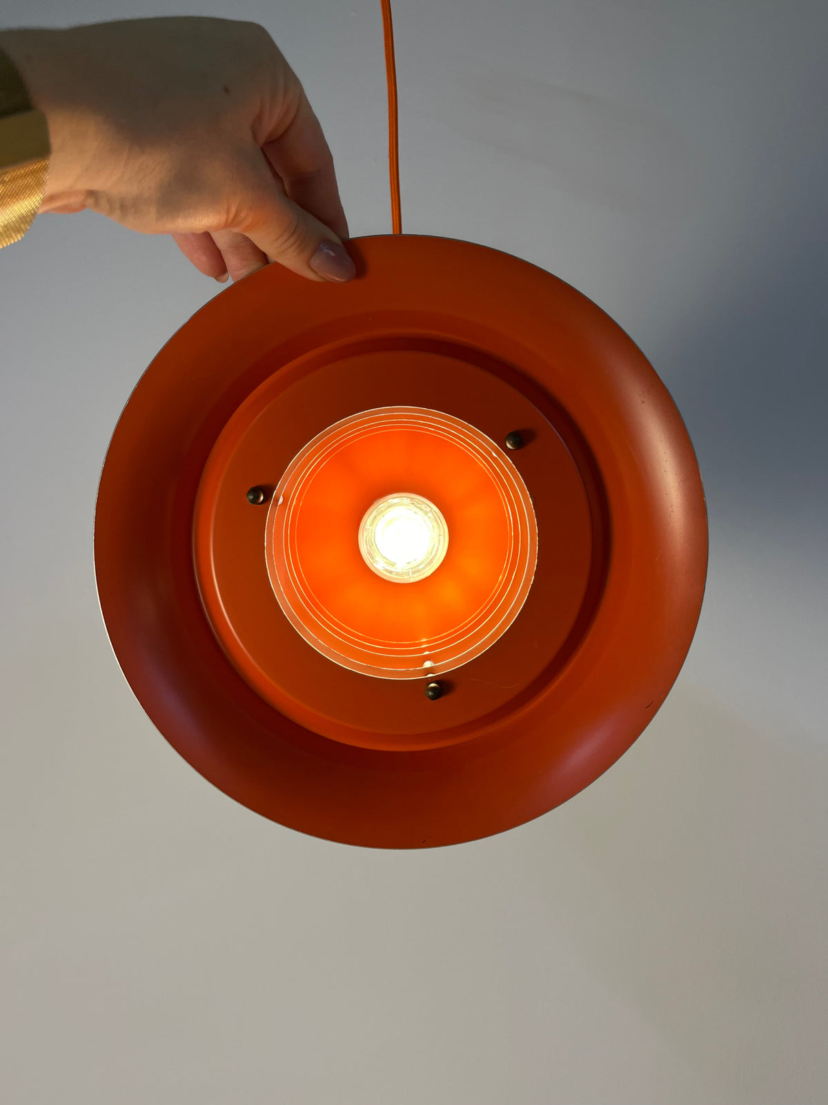 Vintage Lamellenlampe silber-orange von Carl Thore für Granhaga