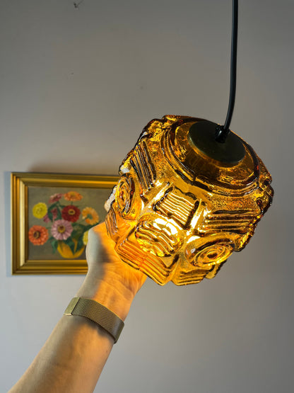 Vintage Hängelampe braun Glas Messing von Vitrika