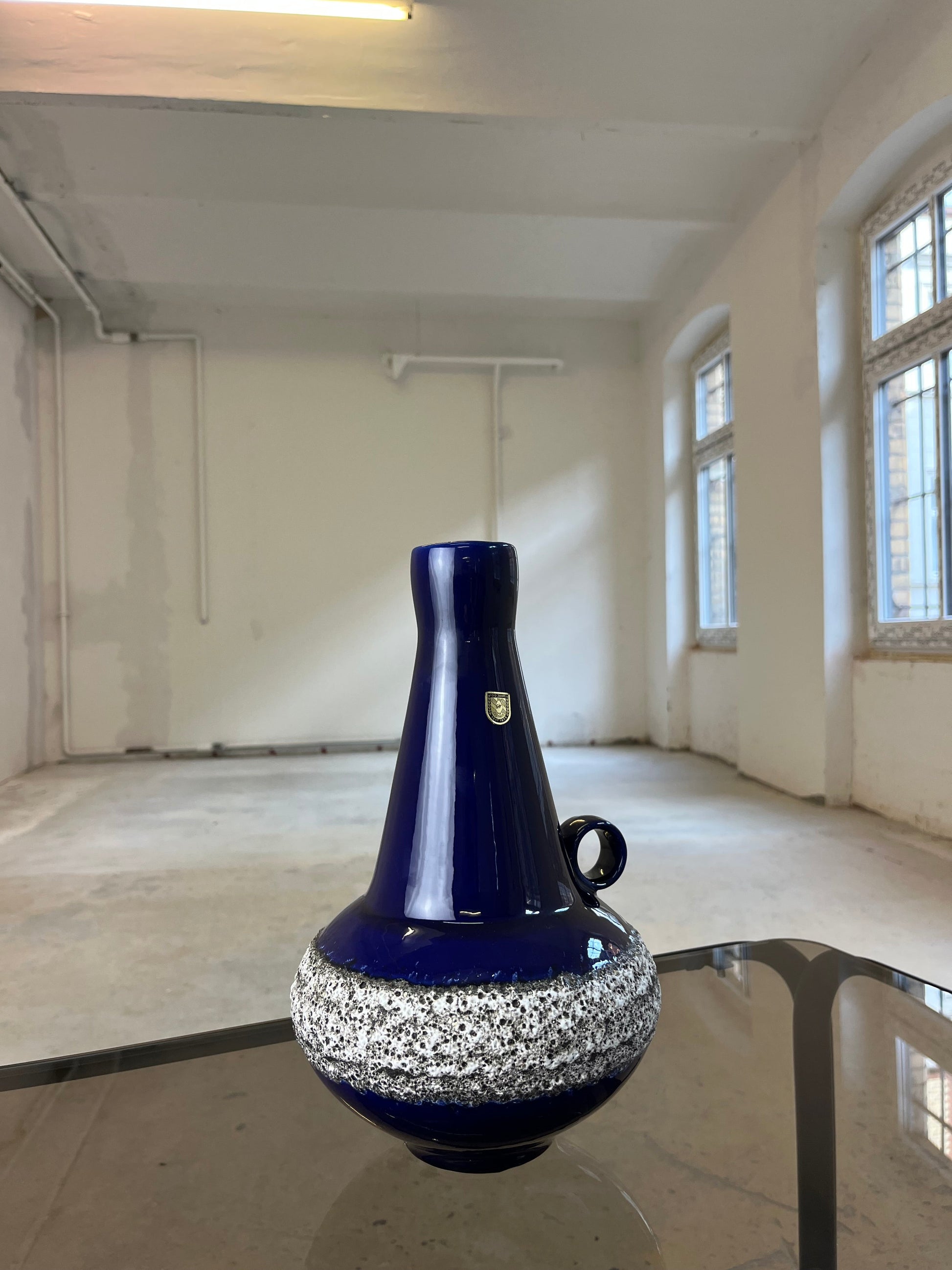 Vintage Vase 408-30 Fat Lava Königsblau von Fohr Keramik schwarzgrafische Struktur