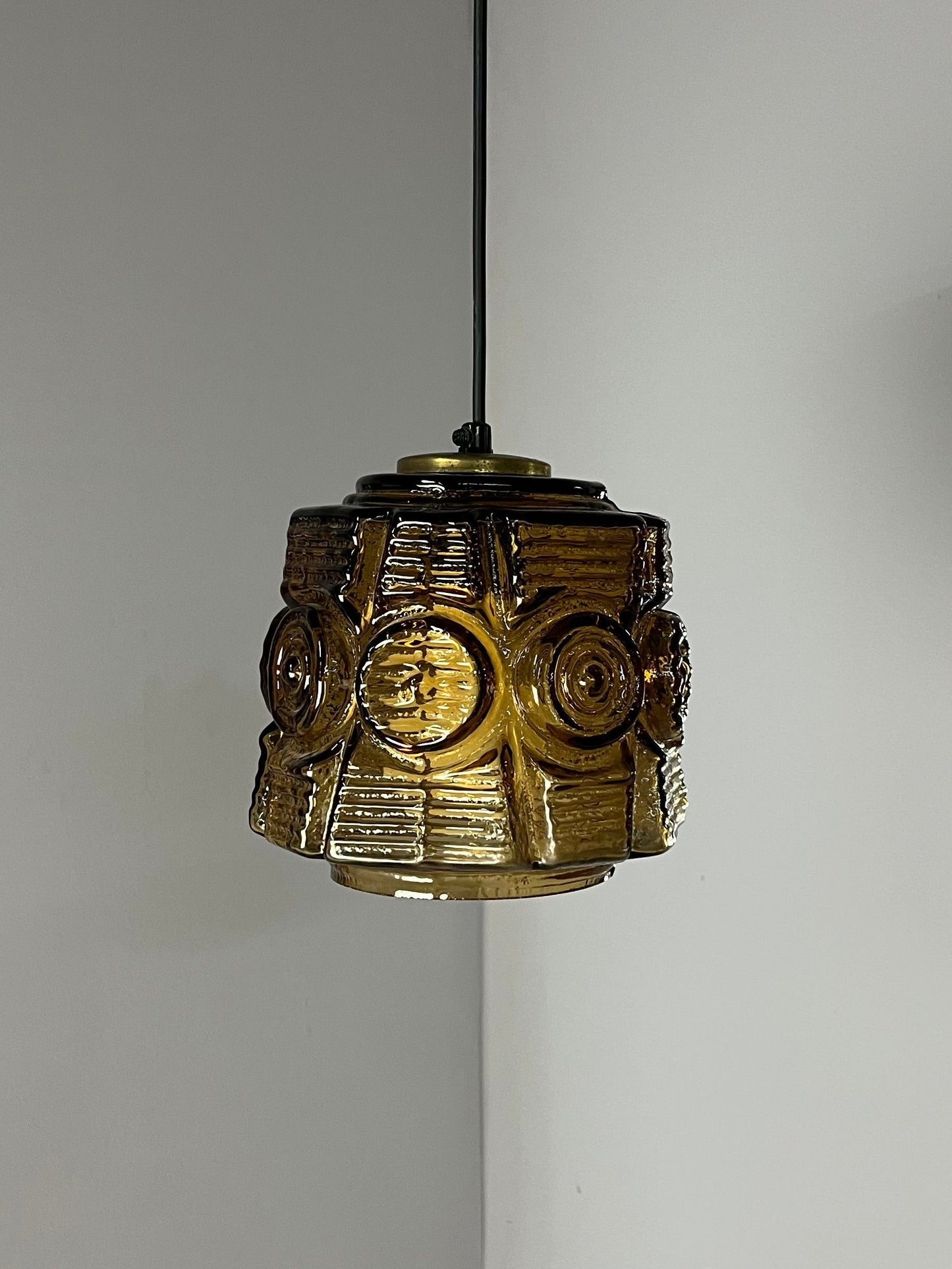 Vintage Hängelampe braun Glas Messing von Vitrika