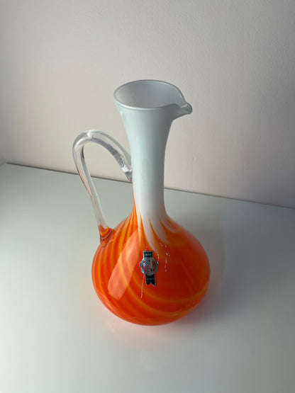 Vintage Henkelvase aus Opalglas mit Flammenmuster von Vetreria Artigiana Sanminiatello