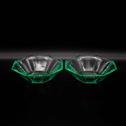 Set von 2 Vintage Glasschalen Grün Art Deco