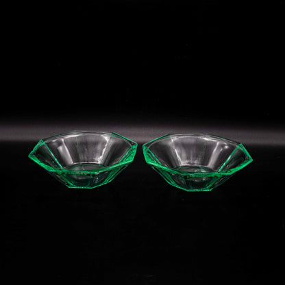 Set von 2 Vintage Glasschalen Grün Art Deco