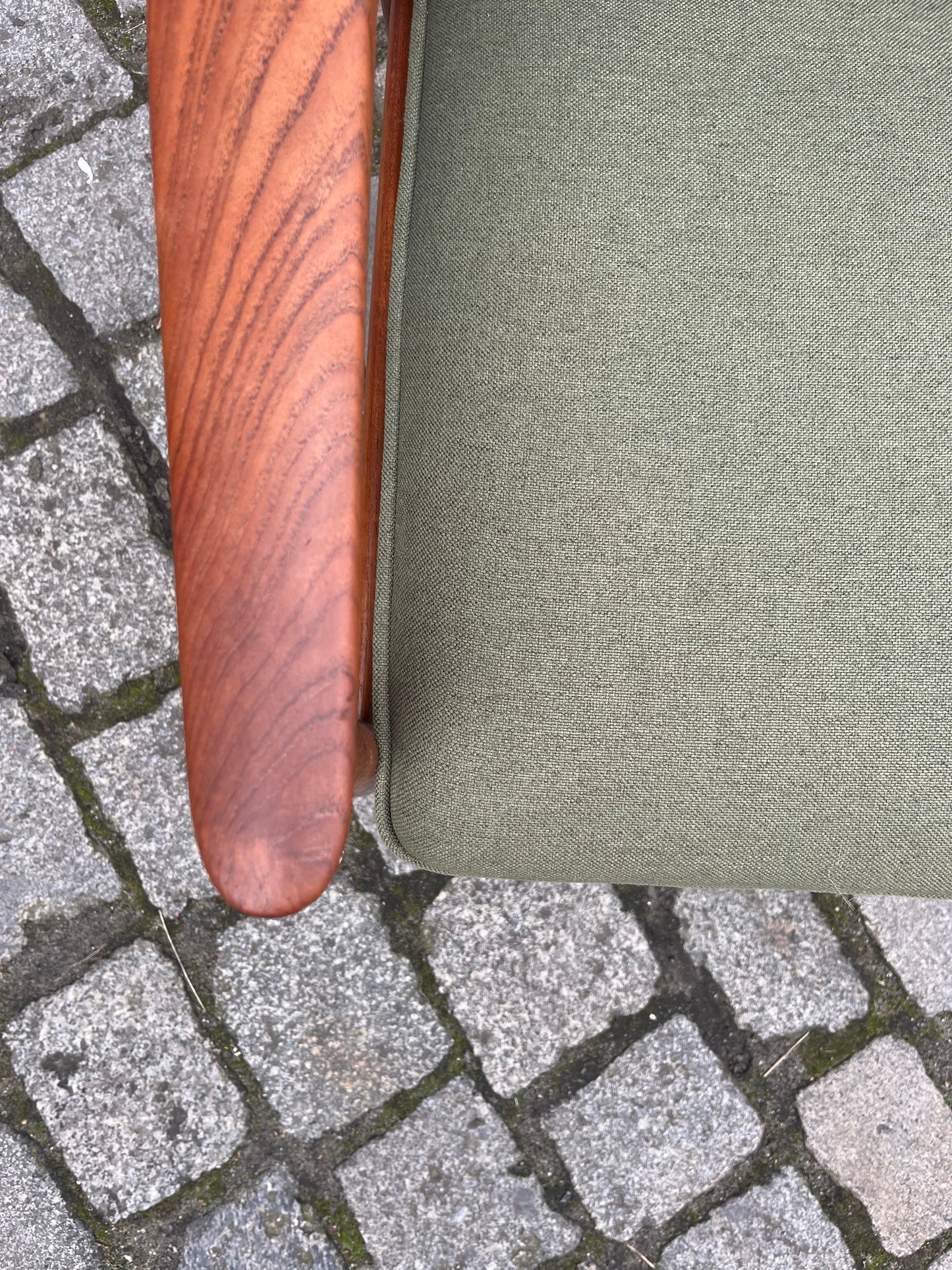 Vintage Sessel von Grete Jalk für Glostrup Møbelfabrik, neu gepolstert, grün, Teak