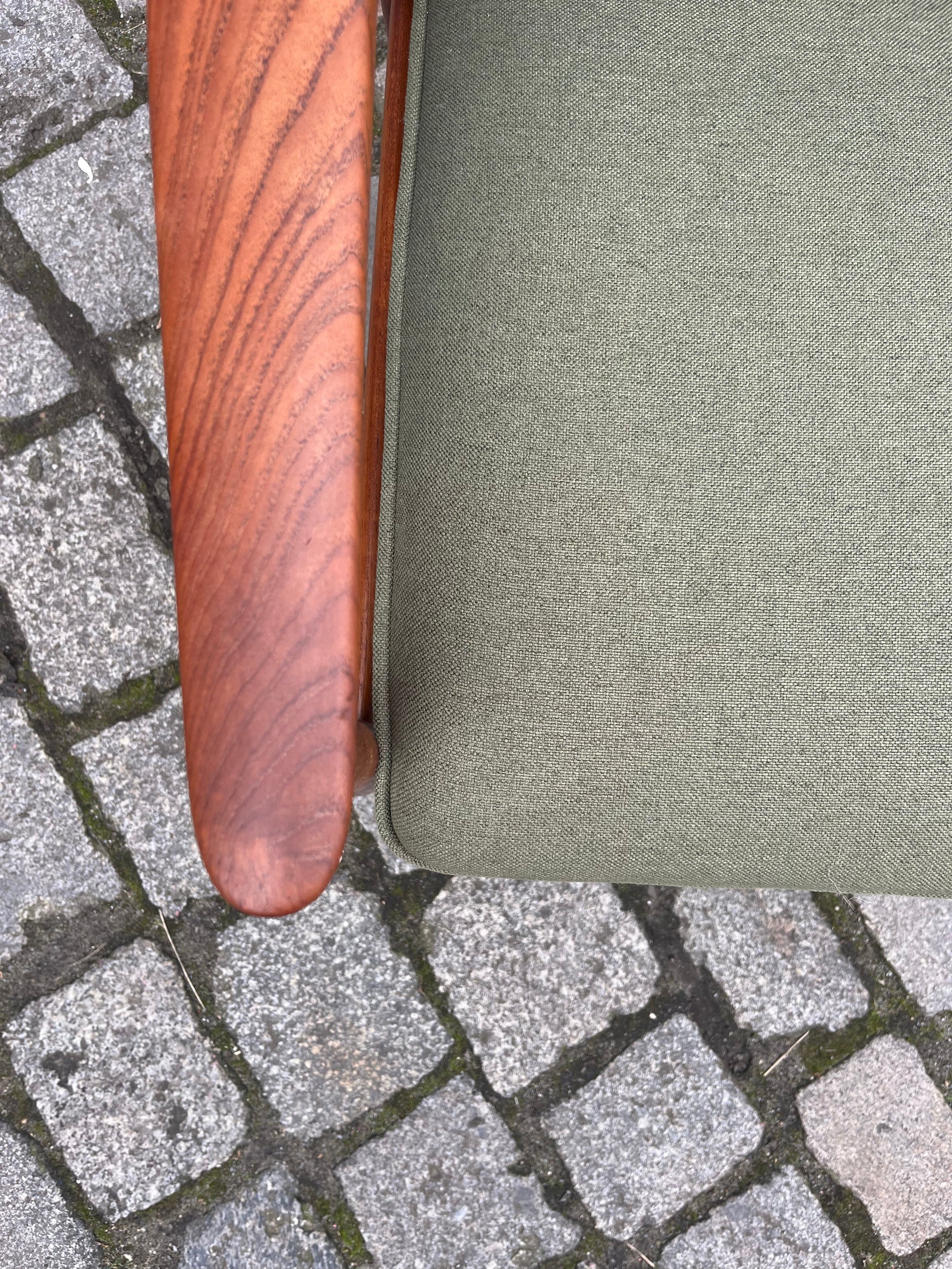 Vintage Sessel von Grete Jalk für Glostrup Møbelfabrik, neu gepolstert, grün, Teak