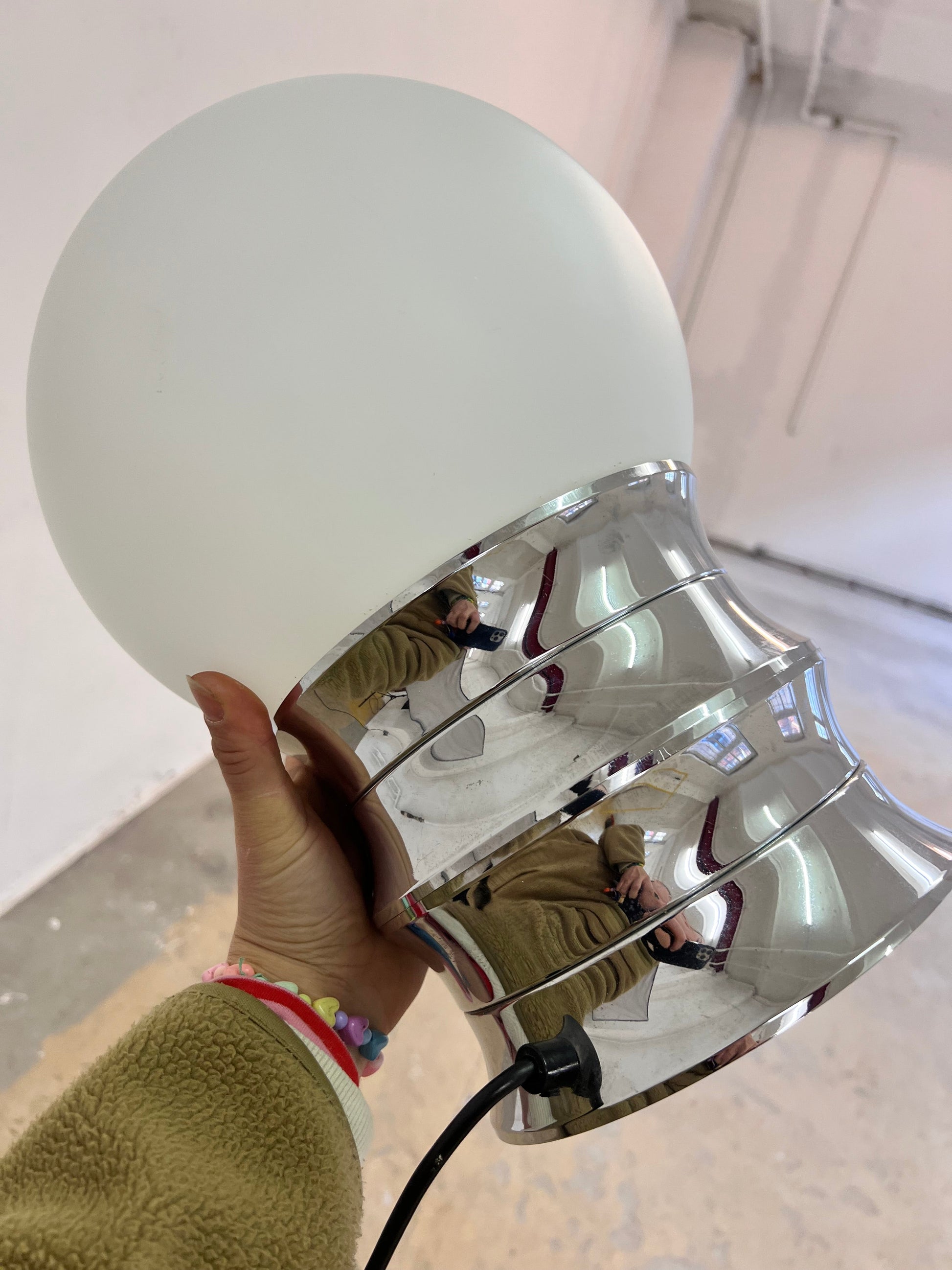 Vintage Tischlampe von VEB NARVA für Leuchtenbau Lengefeld Chrom Opalglas