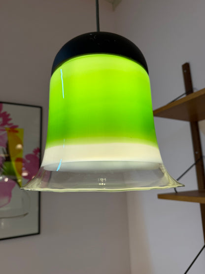 Vintage Hängelampe Glas grün weiß von Peill und Putzler